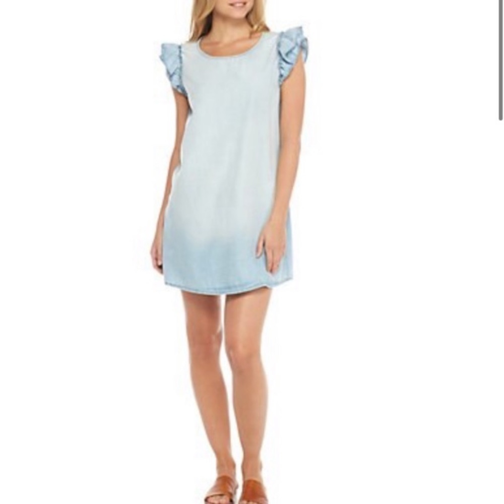 As U Wish chambray ruffled sleeve mini denim dress Size L